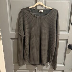 Show Me Your MuMu Grey Grunge Cozy Ribbed Crewneck Sweater sz Large